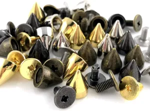 100 Sets 9MM Mixed Color Spikes and Studs Metal Bullet Cone Spikes Screw Back Leather Craft Rapid Rivet Screws Punk Studs and Spikes for Clothing Shoes Leather Belts Bag Rivets 11/32 Inch