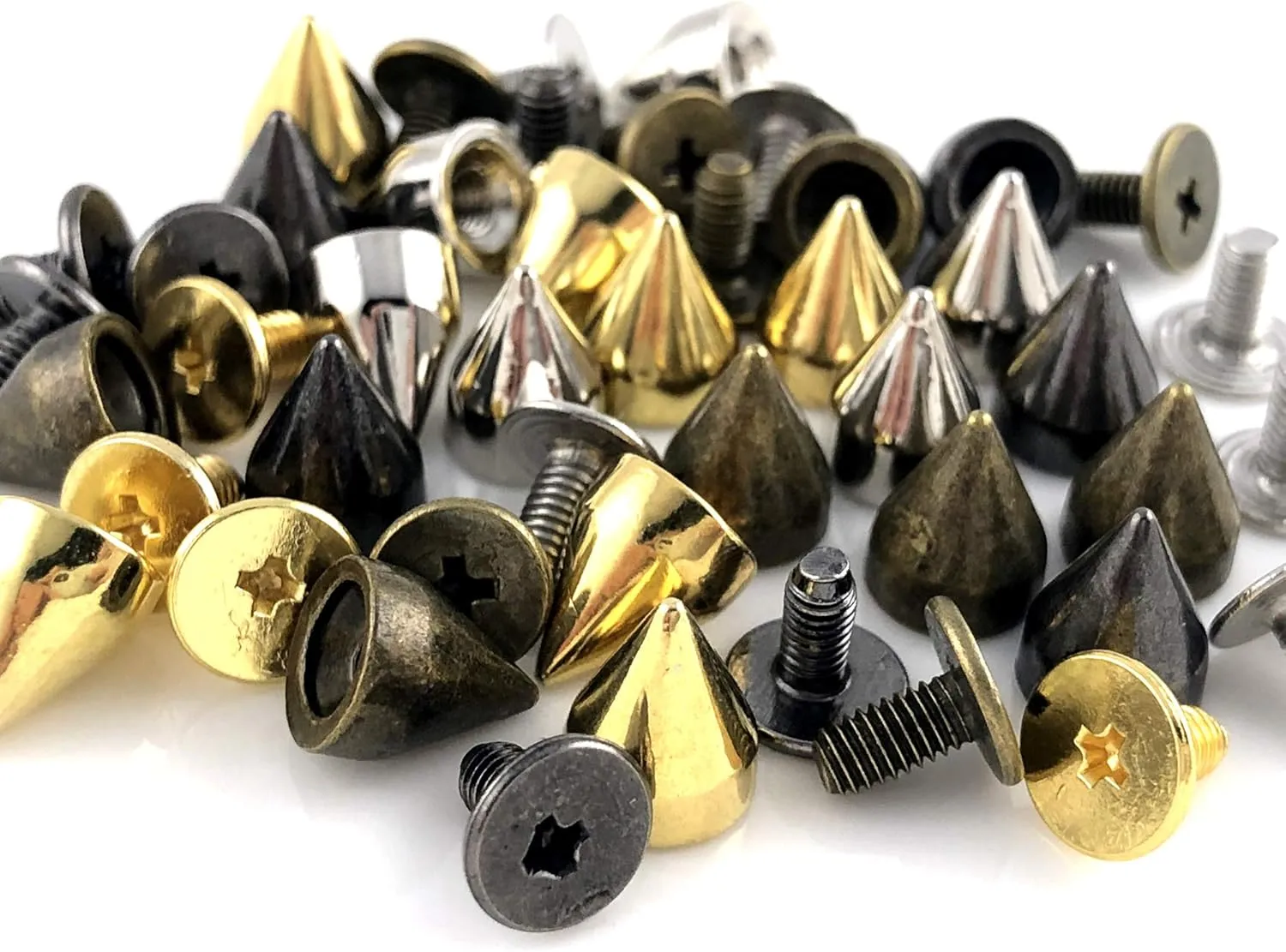 100 Sets 9MM Mixed Color Spikes and Studs Metal Bullet Cone Spikes Screw Back Leather Craft Rapid Rivet Screws Punk Studs and Spikes for Clothing Shoes Leather Belts Bag Rivets 11/32 Inch