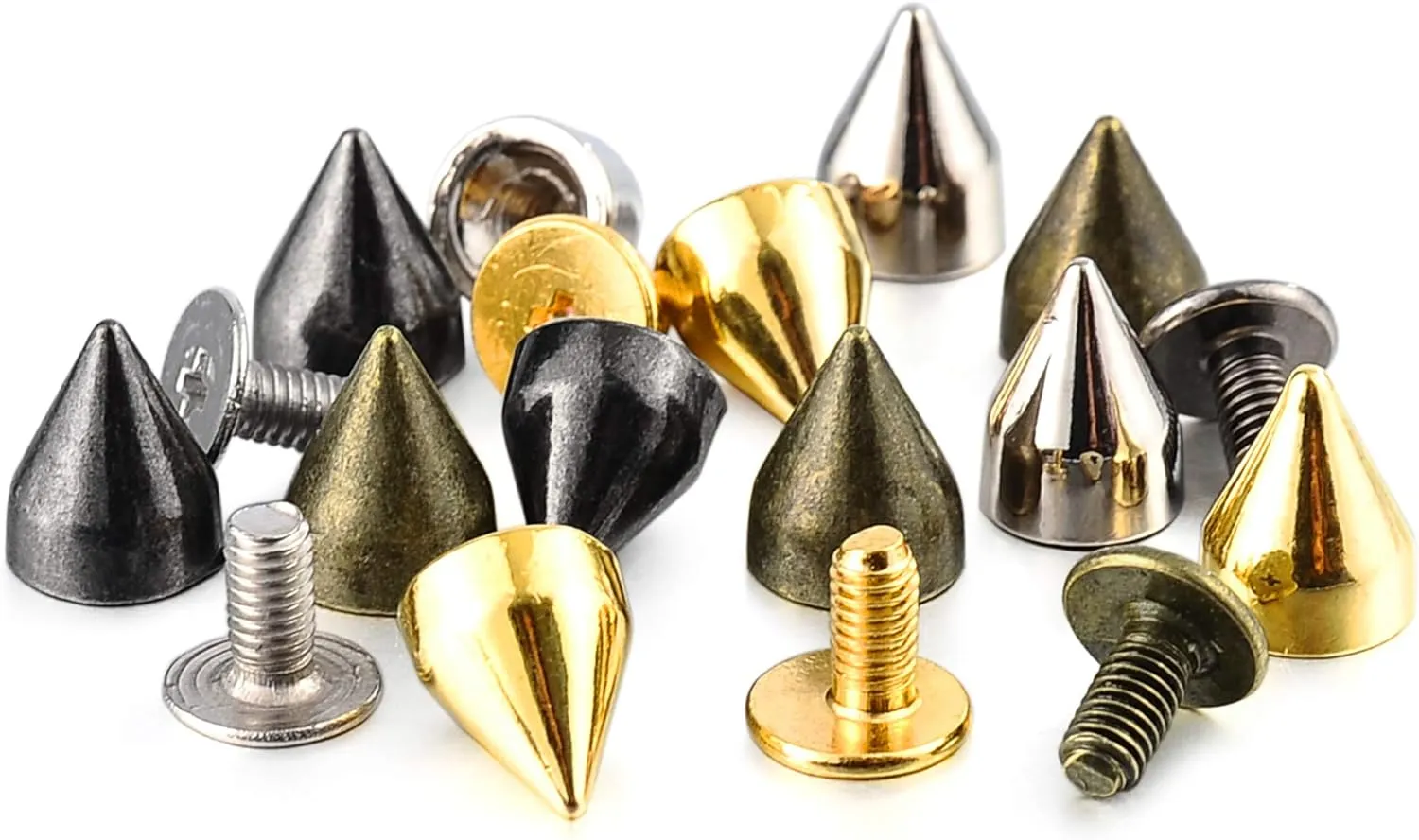 100 Sets 9MM Mixed Color Spikes and Studs Metal Bullet Cone Spikes Screw Back Leather Craft Rapid Rivet Screws Punk Studs and Spikes for Clothing Shoes Leather Belts Bag Rivets 11/32 Inch