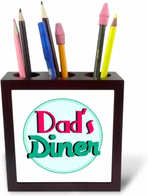 3dRose LLC ph_151647_1 Tile Pen Holder, 5-Inch, Dads Diner on White-Retro Hot Pink Turquoise Teal Blue 1950S Style 50S Fifties Kitchen Fathers Day