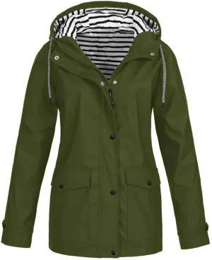 Aniywn Women Plus Size Rain Jacket Outdoor Waterproof Windproof Hooded Raincoat Casual Lightweight Jacket for Hiking Travel