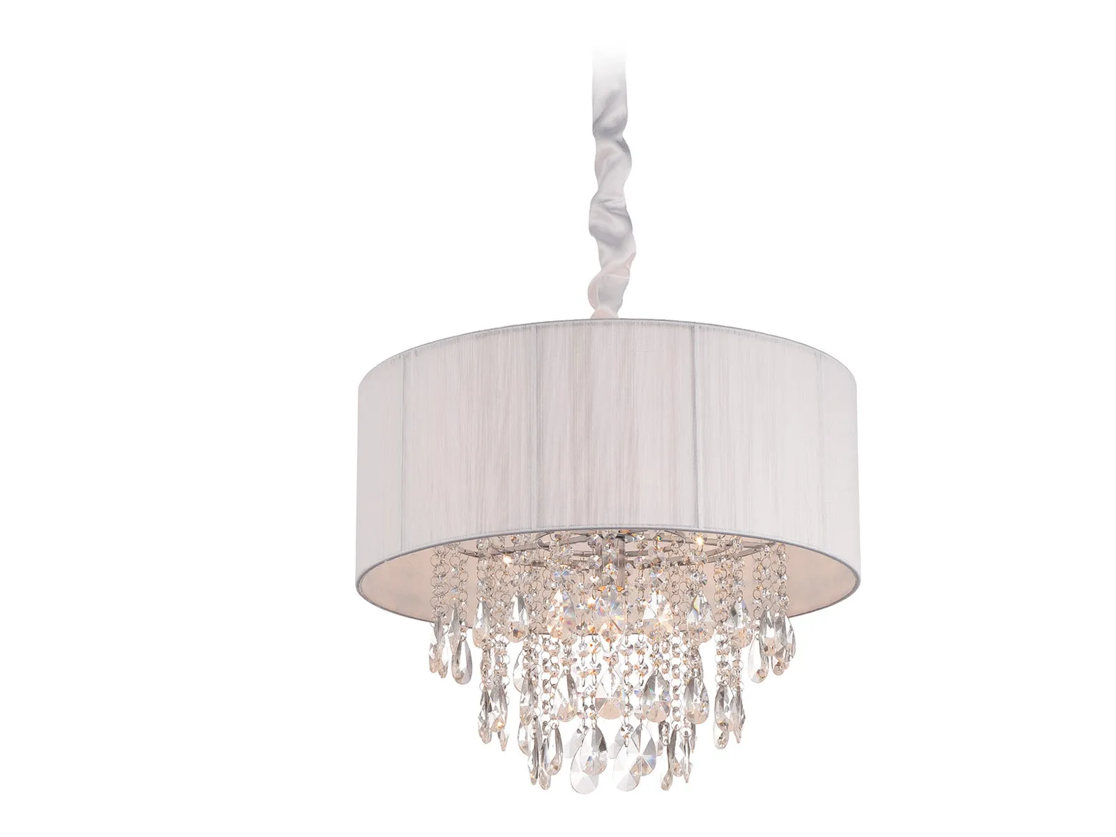 Avenue Lighting Vineland Ave. Collection White Lined Silk String Shade and Crystal Hanging Fixture Hanging Chandelier White Silk String HF1506-WHT
