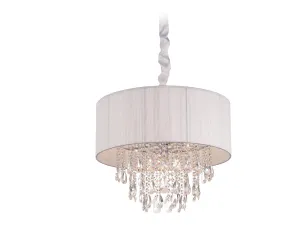 Avenue Lighting Vineland Ave. Collection White Lined Silk String Shade and Crystal Hanging Fixture Hanging Chandelier White Silk String HF1506-WHT