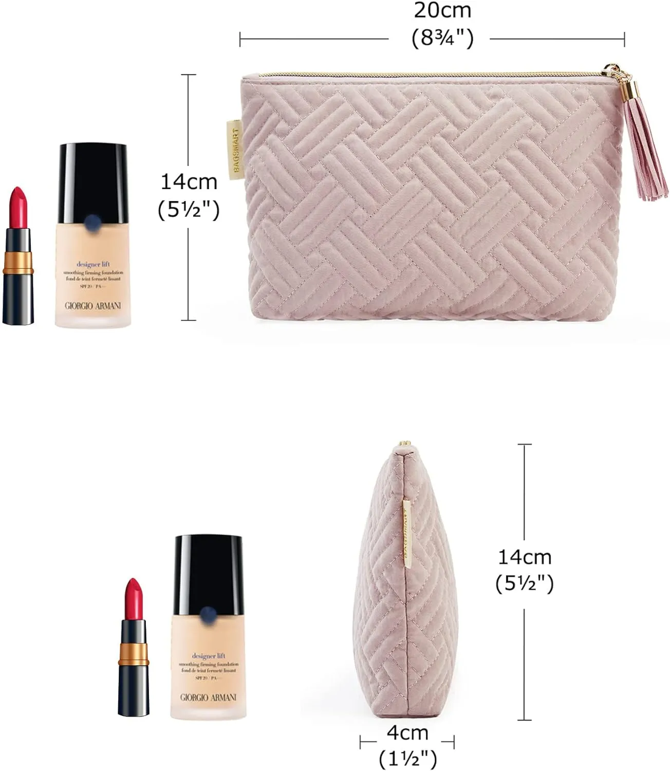 BAGSMART Cosmetic Pouch, Makeup Pouch Set,2 Pcs Small Makeup Bag for Purse,Travel Cosmetic Bag for Makeup Brushes Lipsticks Electonic Accessories, Pink Black