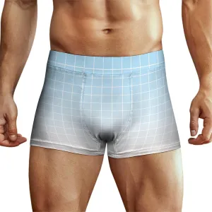 Blue Ombre Grid Print Mens Underwear, Soft Boxers for Men, Moisture-Wicking Breathable Boxer Briefs