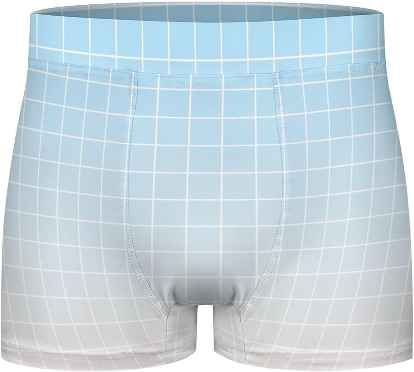 Blue Ombre Grid Print Mens Underwear, Soft Boxers for Men, Moisture-Wicking Breathable Boxer Briefs