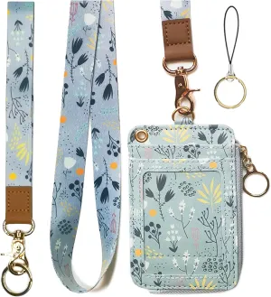 bolimoss Lanyard with Wallet,Zip ID Case with Lanyard,Lanyard Badge Holder,Lanyard Wallet for Women,Fashion Lanyard Wallet, ID Case Wallet with Lanyard Light Blue Gray 