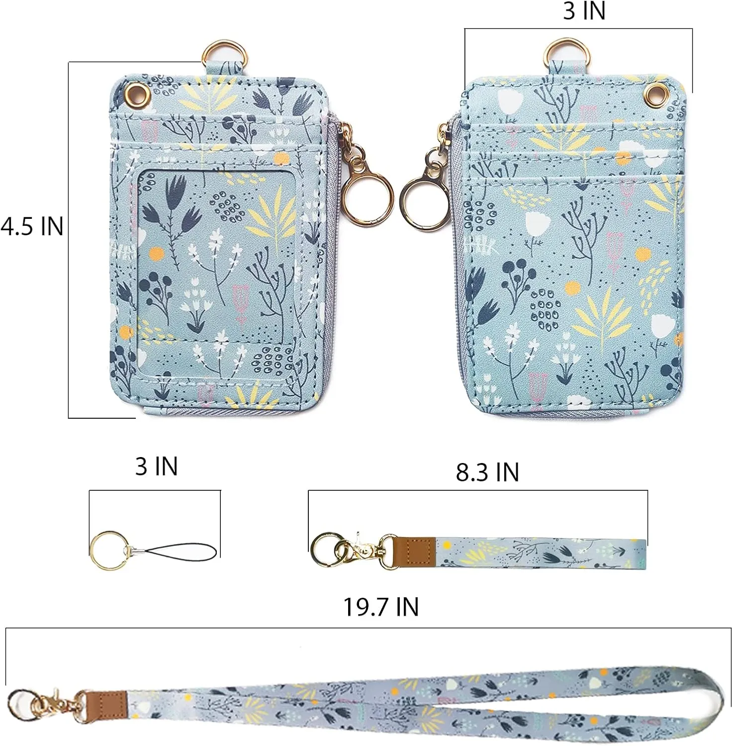 bolimoss Lanyard with Wallet,Zip ID Case with Lanyard,Lanyard Badge Holder,Lanyard Wallet for Women,Fashion Lanyard Wallet, ID Case Wallet with Lanyard Light Blue Gray 