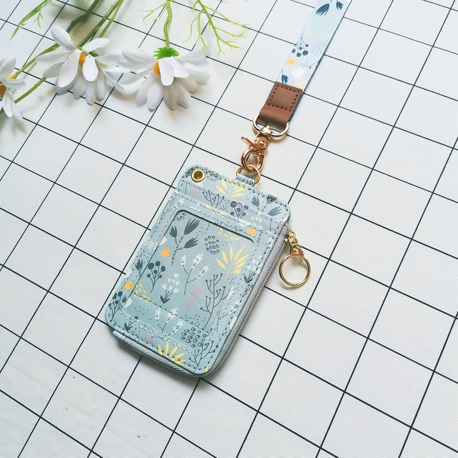 bolimoss Lanyard with Wallet,Zip ID Case with Lanyard,Lanyard Badge Holder,Lanyard Wallet for Women,Fashion Lanyard Wallet, ID Case Wallet with Lanyard Light Blue Gray 
