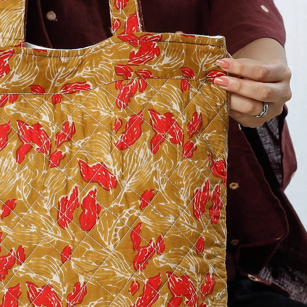 Brown - Handcrafted Quilted Sanganeri Block Printed Shoulder Bag