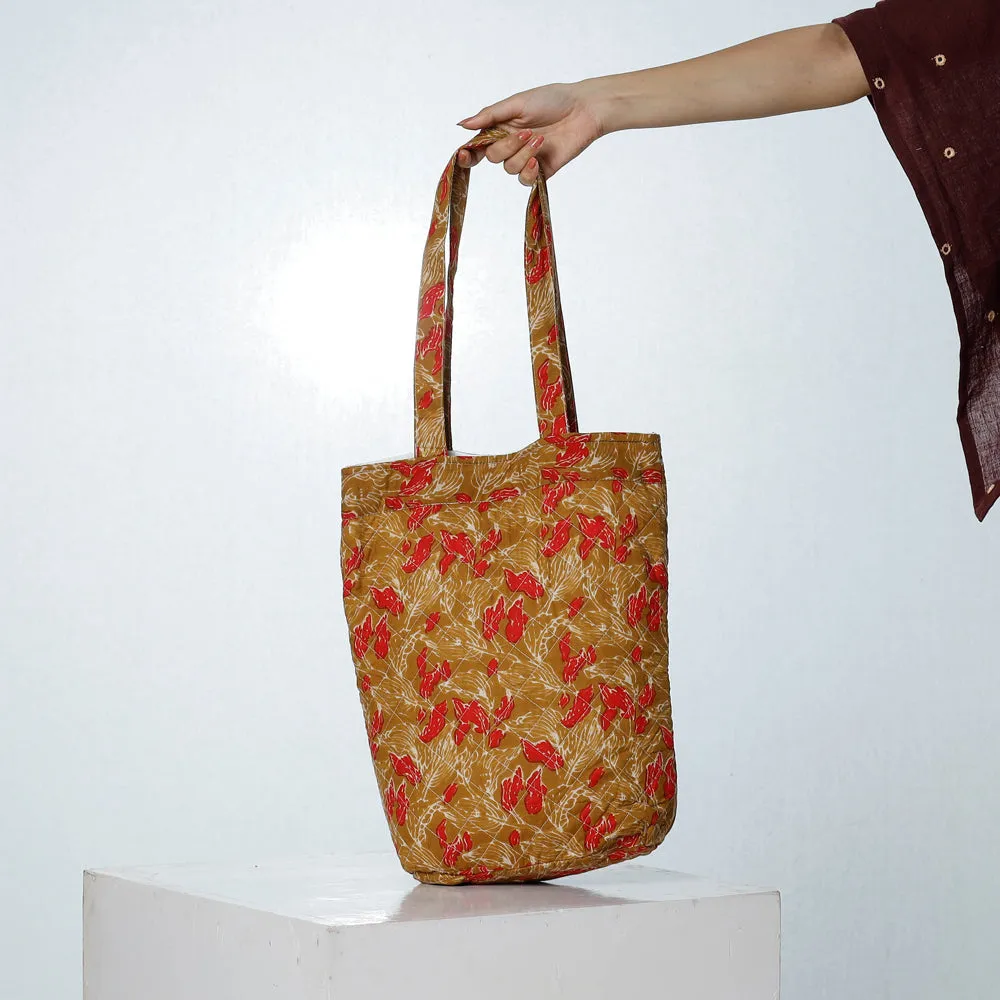 Brown - Handcrafted Quilted Sanganeri Block Printed Shoulder Bag