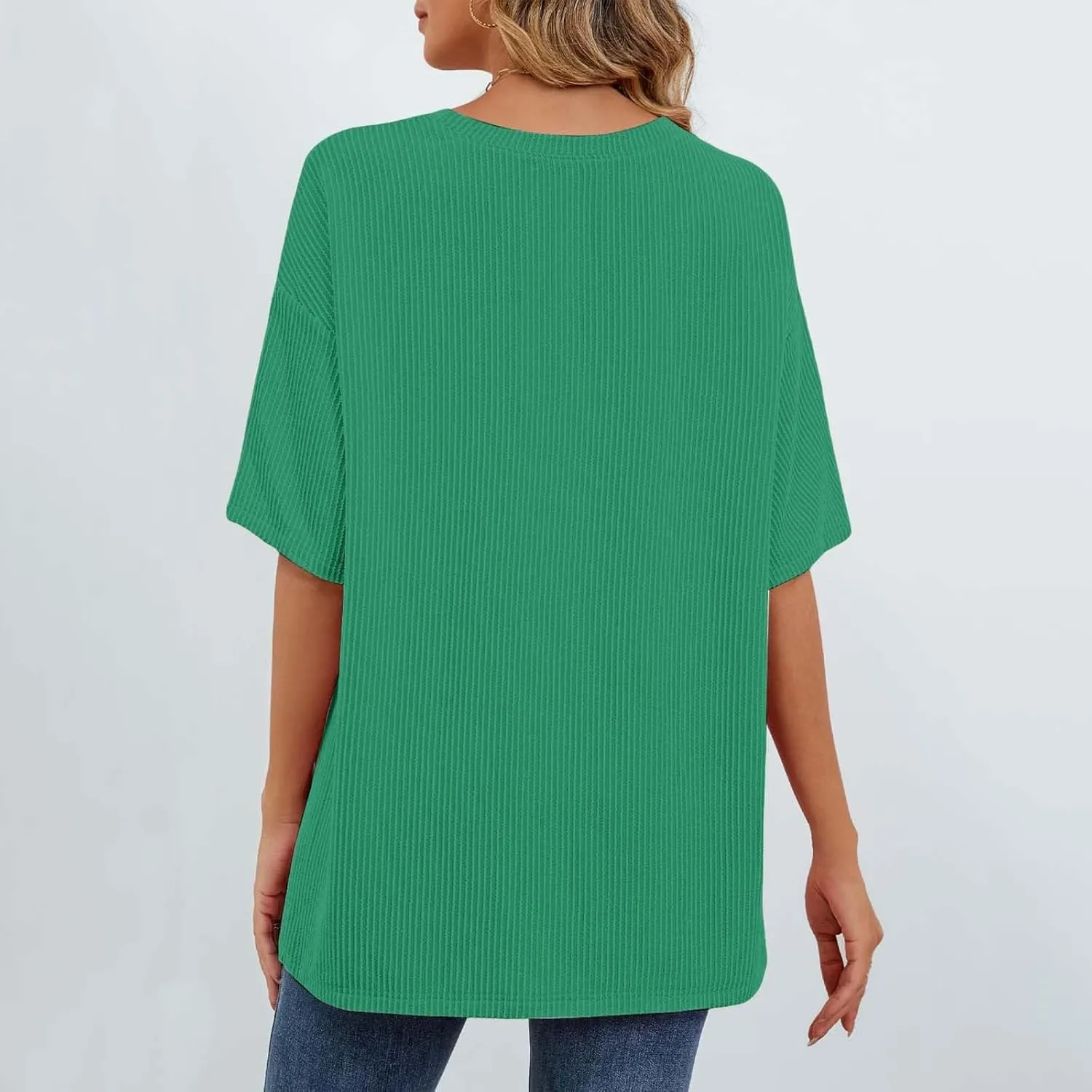 Casual Contrasting Striped Short Sleeved Pocket Round Neck T Shirt Fit Loose Comfortable Flowy Soft Tops