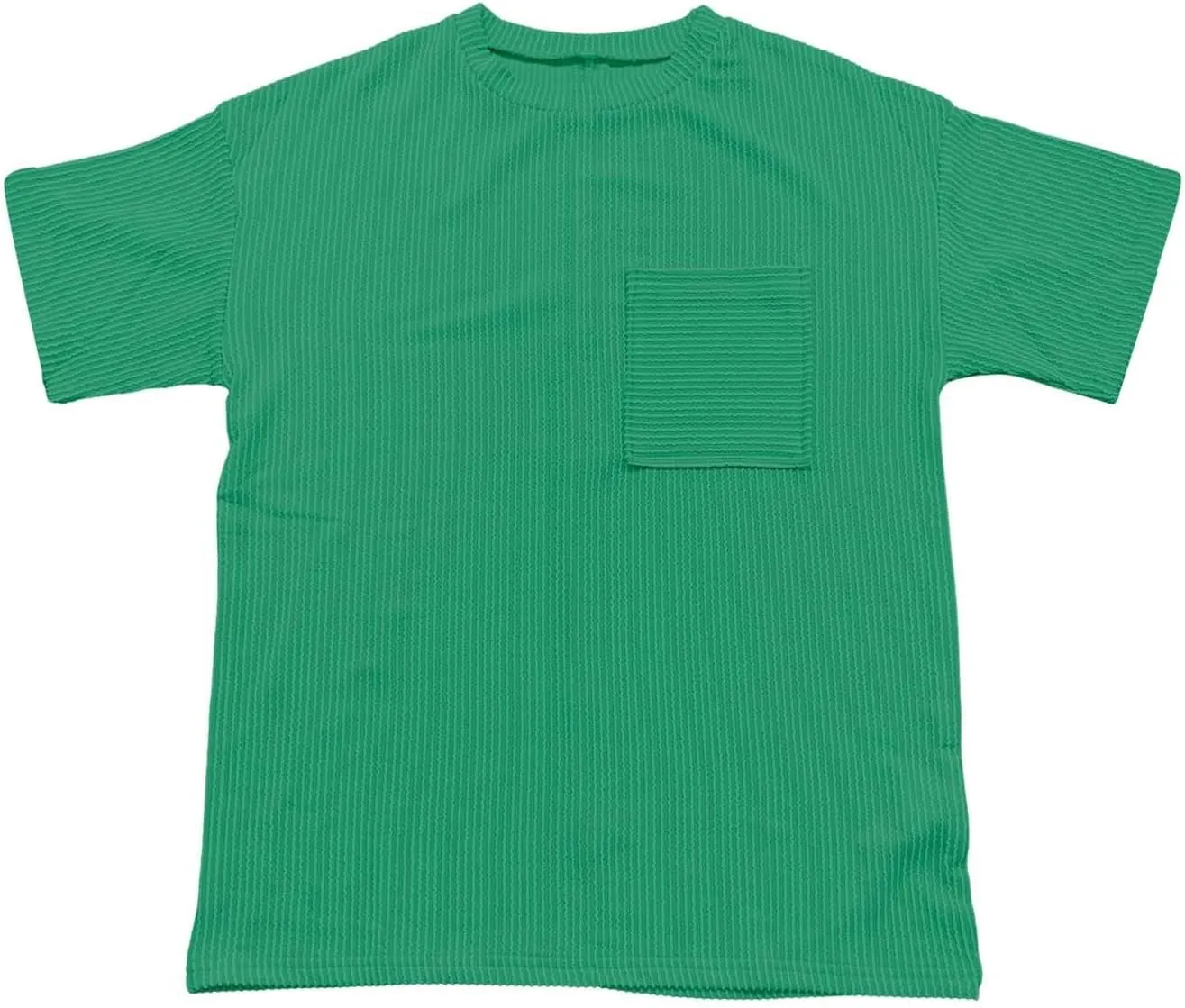Casual Contrasting Striped Short Sleeved Pocket Round Neck T Shirt Fit Loose Comfortable Flowy Soft Tops