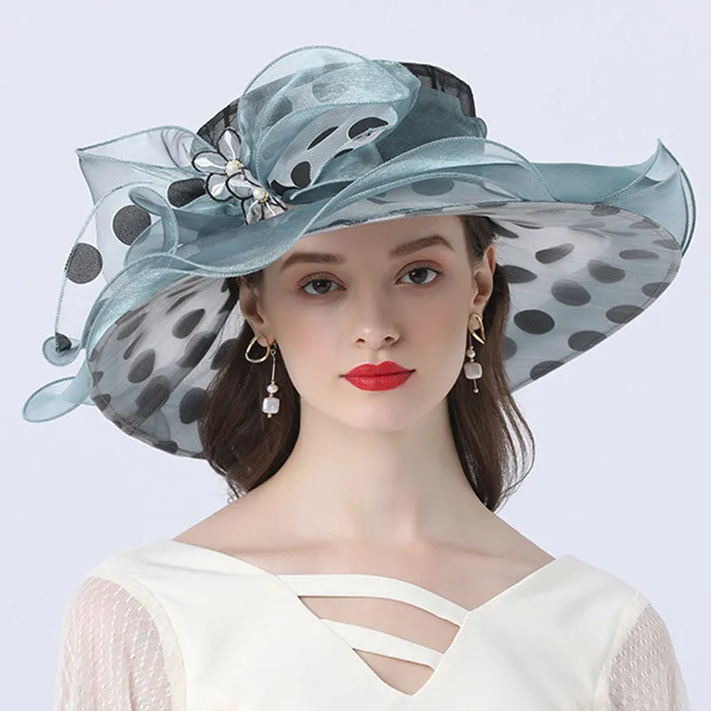 Charming Mesh and Feather Kentucky Derby Hat Wedding Bride Organza Wide Brim Hats