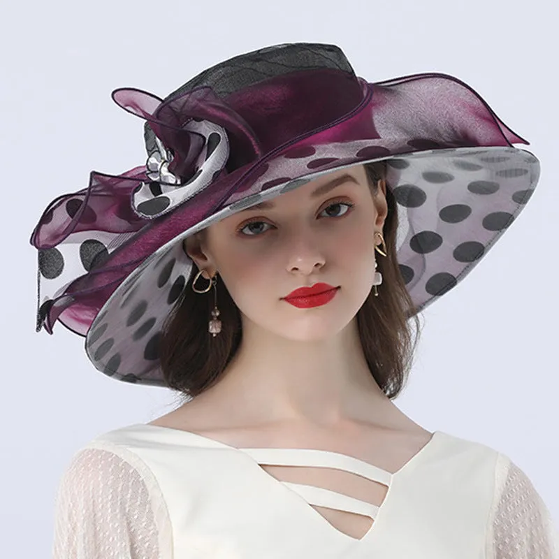 Charming Mesh and Feather Kentucky Derby Hat Wedding Bride Organza Wide Brim Hats
