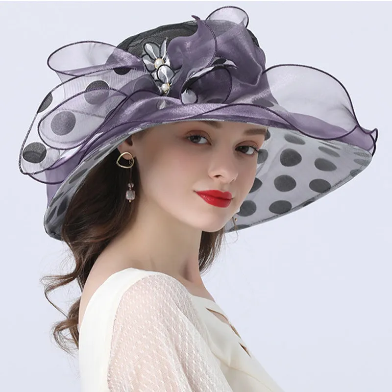 Charming Mesh and Feather Kentucky Derby Hat Wedding Bride Organza Wide Brim Hats