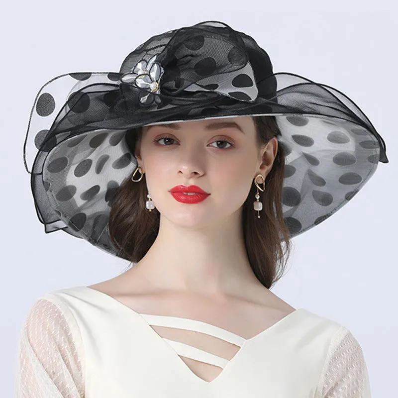Charming Mesh and Feather Kentucky Derby Hat Wedding Bride Organza Wide Brim Hats