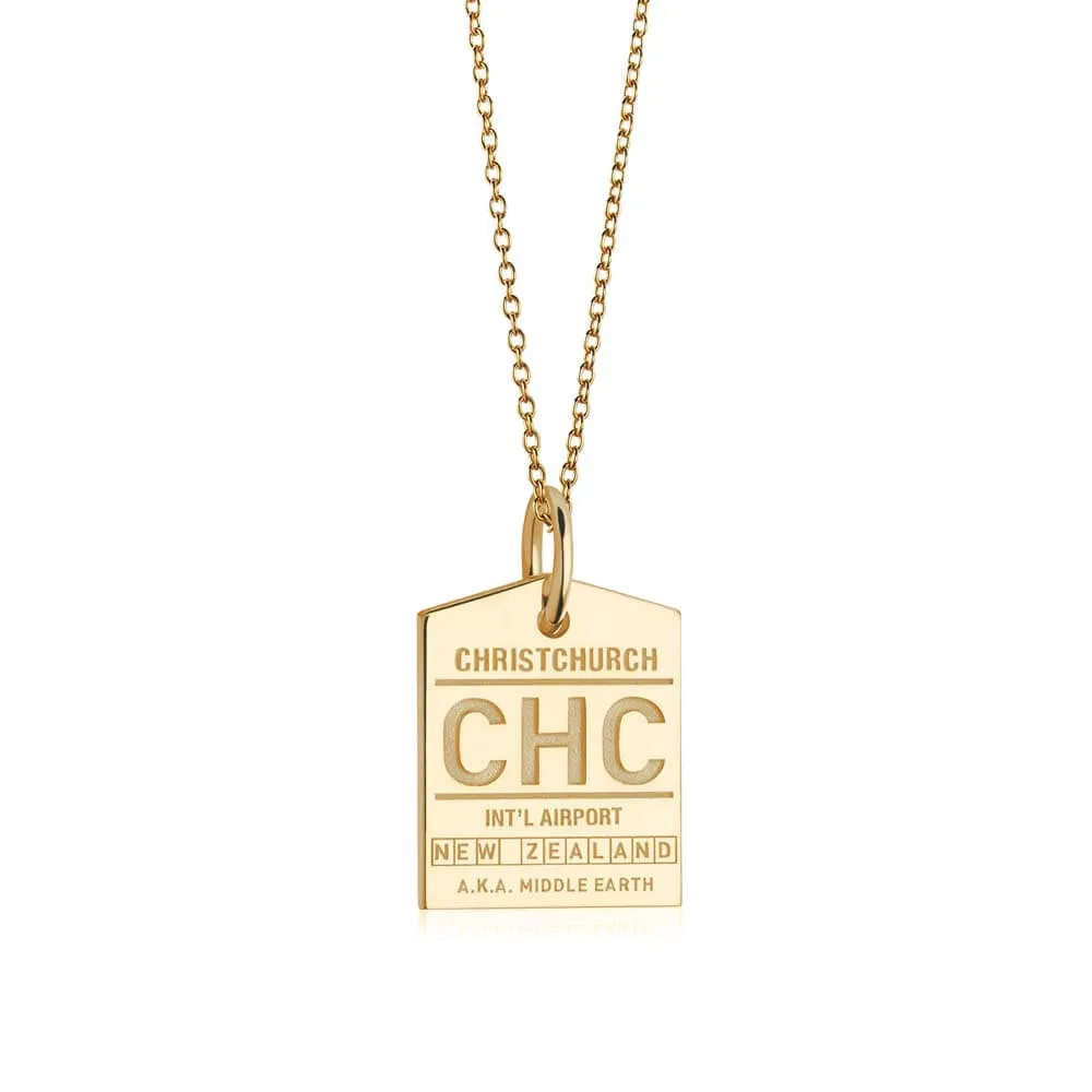 Christchurch New Zealand CHC Luggage Tag Charm Gold