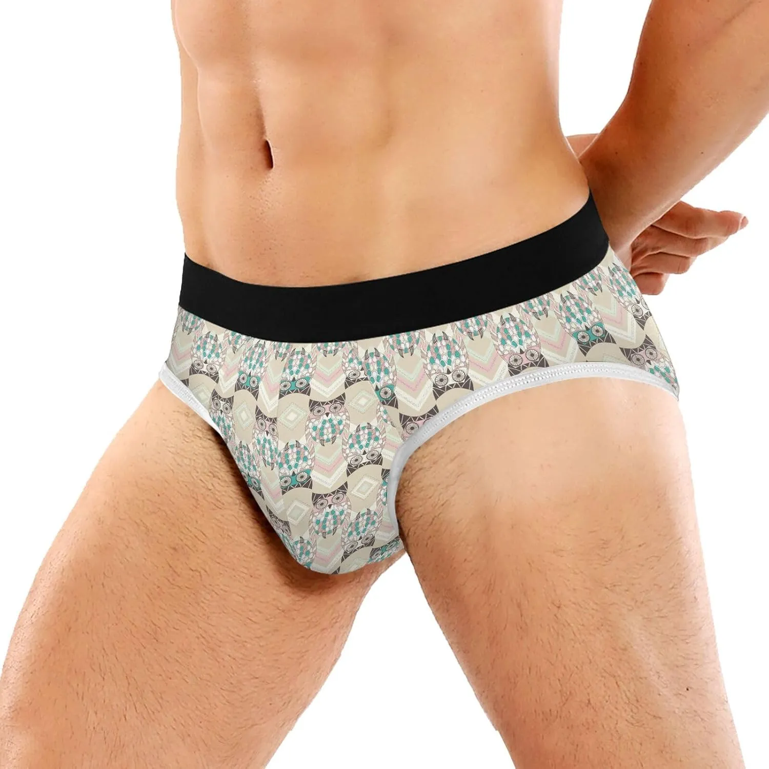 Classic Men's Briefs Underwear Tribal Traditional Bird Owl Grid Breathable and Soft Comfort Triangle Underwear S-3XL