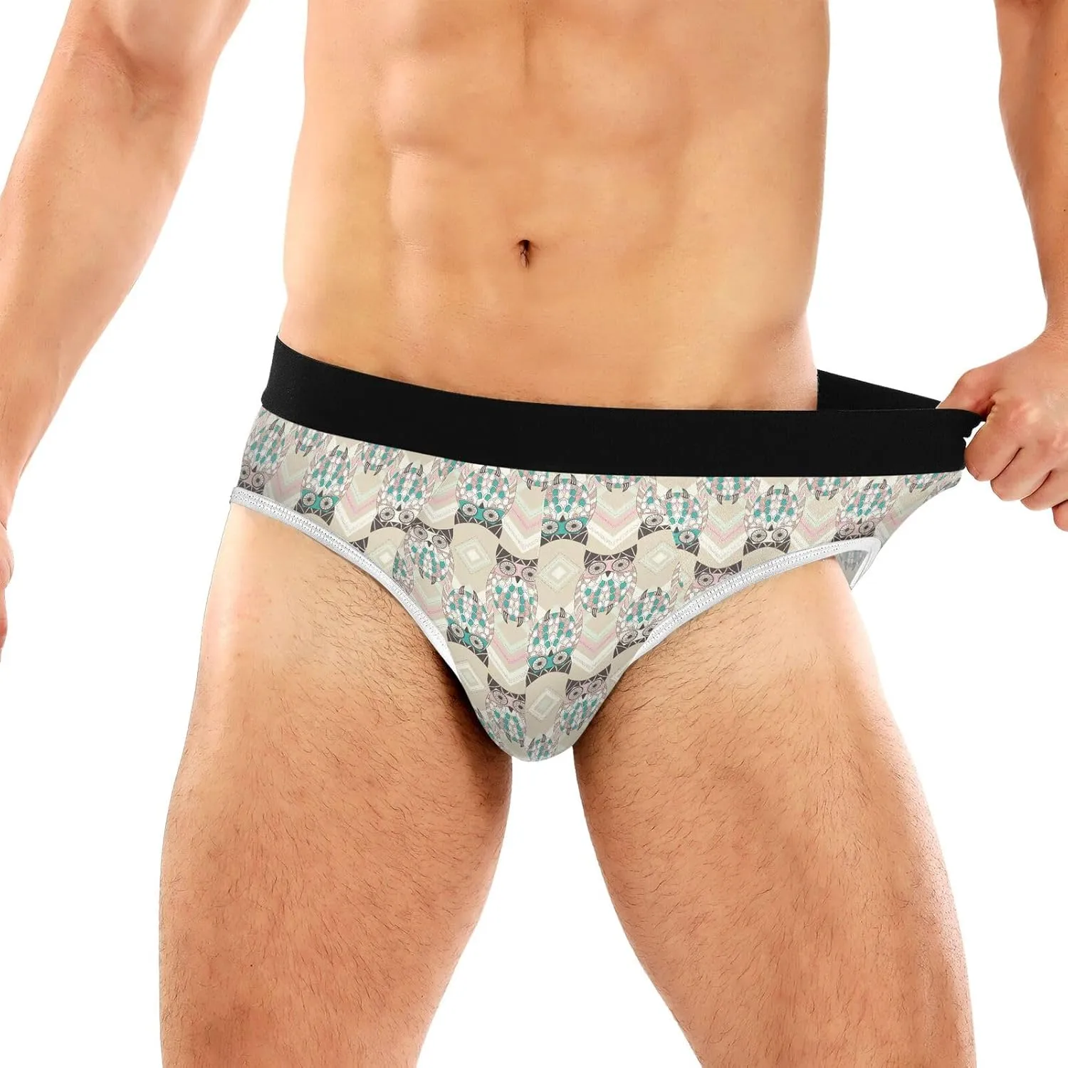Classic Men's Briefs Underwear Tribal Traditional Bird Owl Grid Breathable and Soft Comfort Triangle Underwear S-3XL