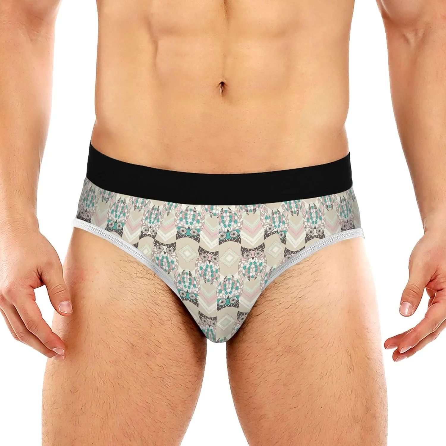 Classic Men's Briefs Underwear Tribal Traditional Bird Owl Grid Breathable and Soft Comfort Triangle Underwear S-3XL