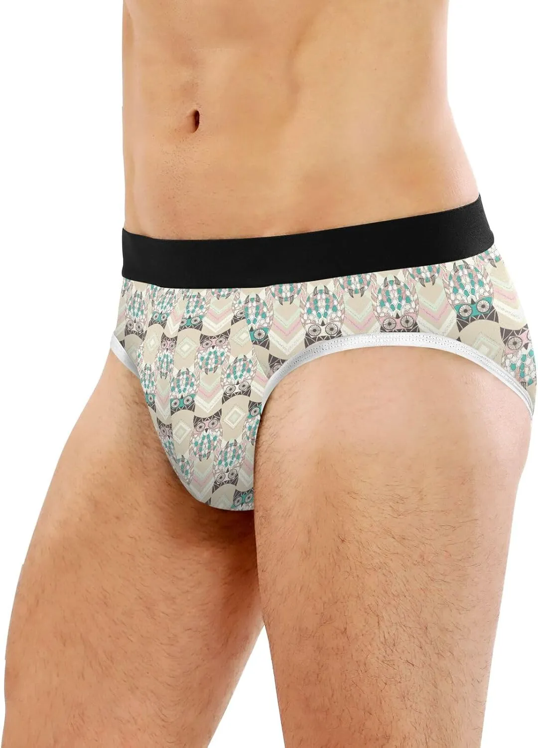 Classic Men's Briefs Underwear Tribal Traditional Bird Owl Grid Breathable and Soft Comfort Triangle Underwear S-3XL