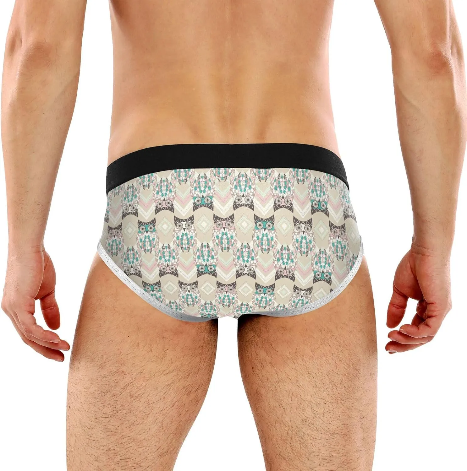 Classic Men's Briefs Underwear Tribal Traditional Bird Owl Grid Breathable and Soft Comfort Triangle Underwear S-3XL