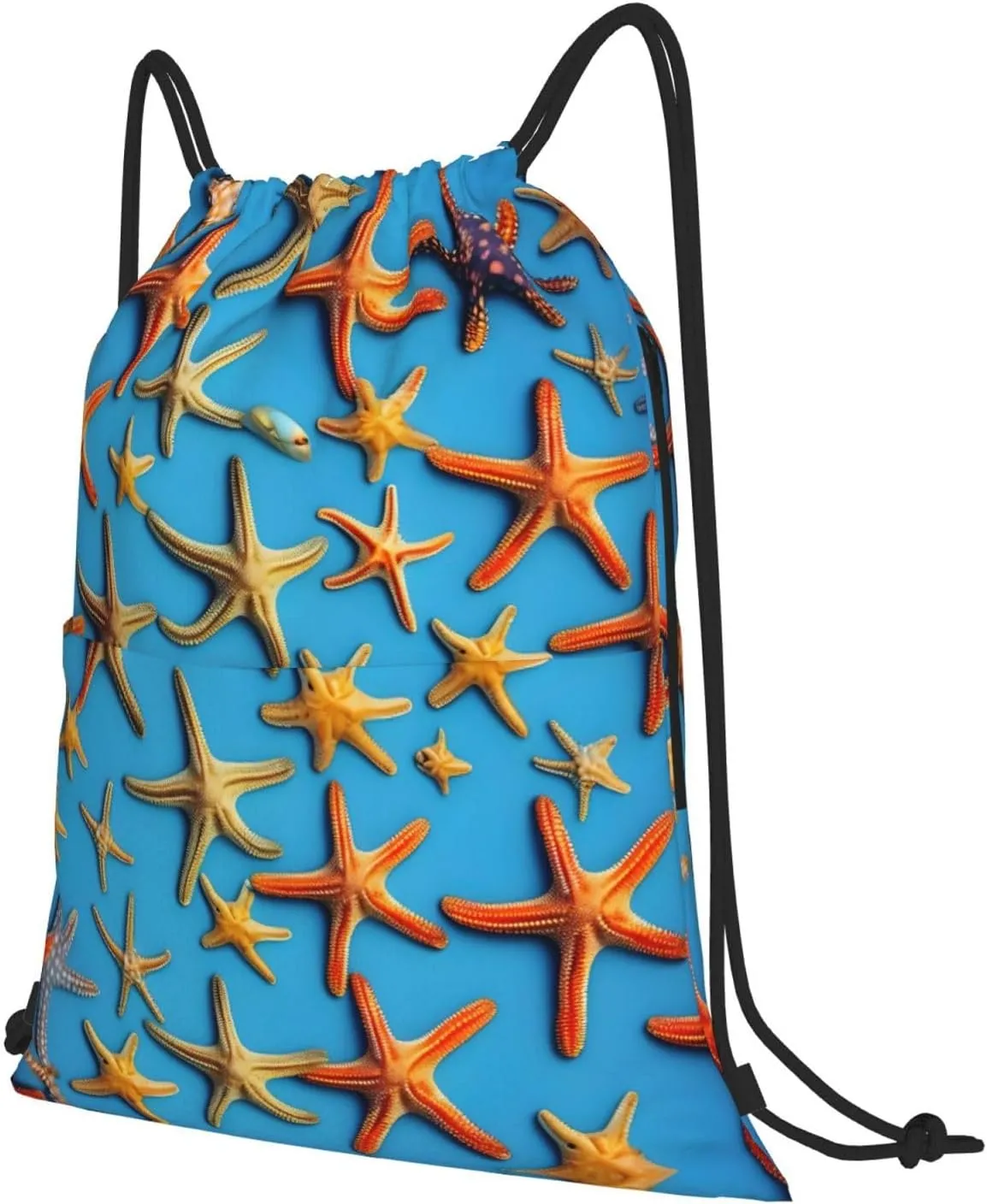 Drawstring Backpack for women,Versatile drawstring bag,Water-Resistant Cinch Bag,Gym sackpack-blue background with many starfish
