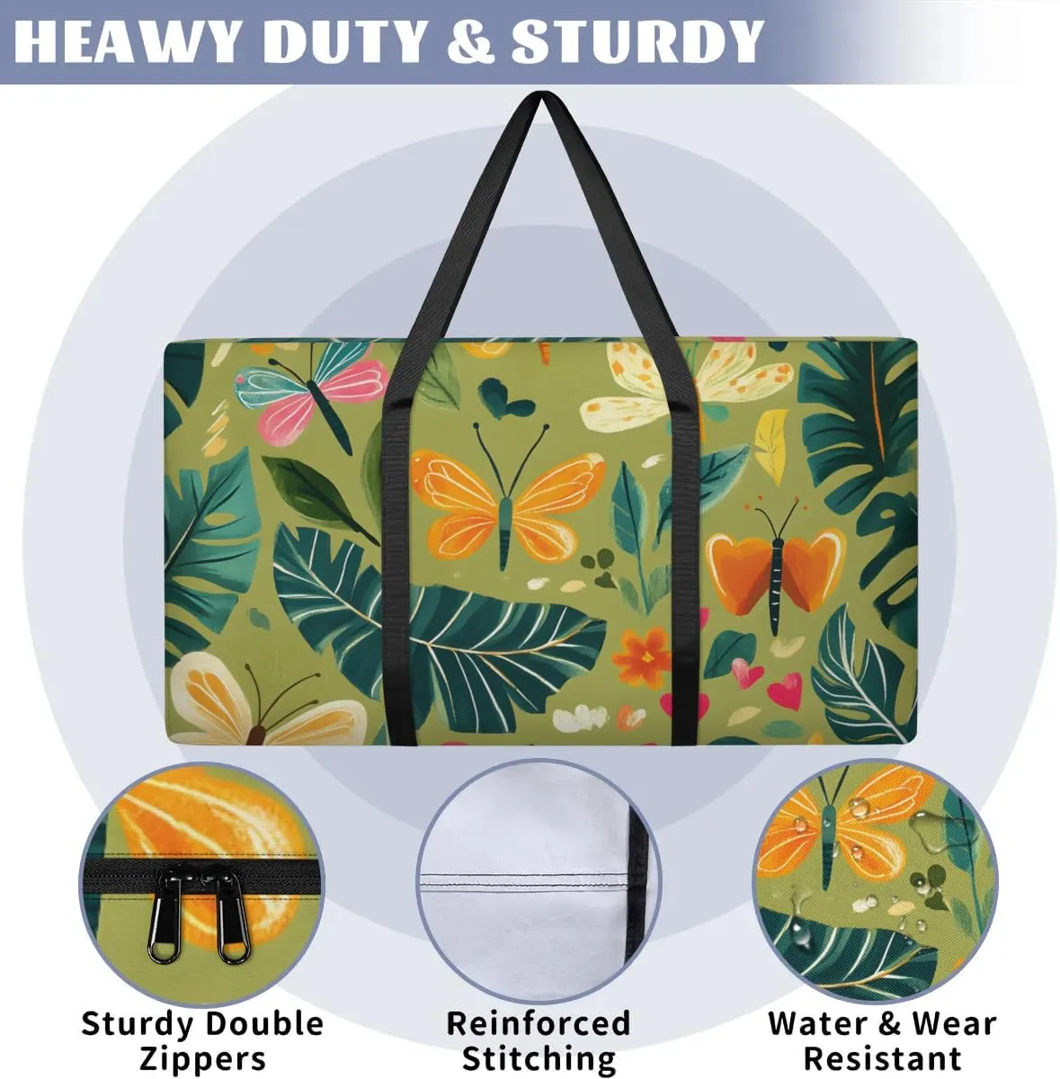 Extra Large Moving Bags Butterfly Palm Leaf Storage Bags with Handles and Zippers Large Packing Bags for Space Saving Storage Totes Moving Supplies