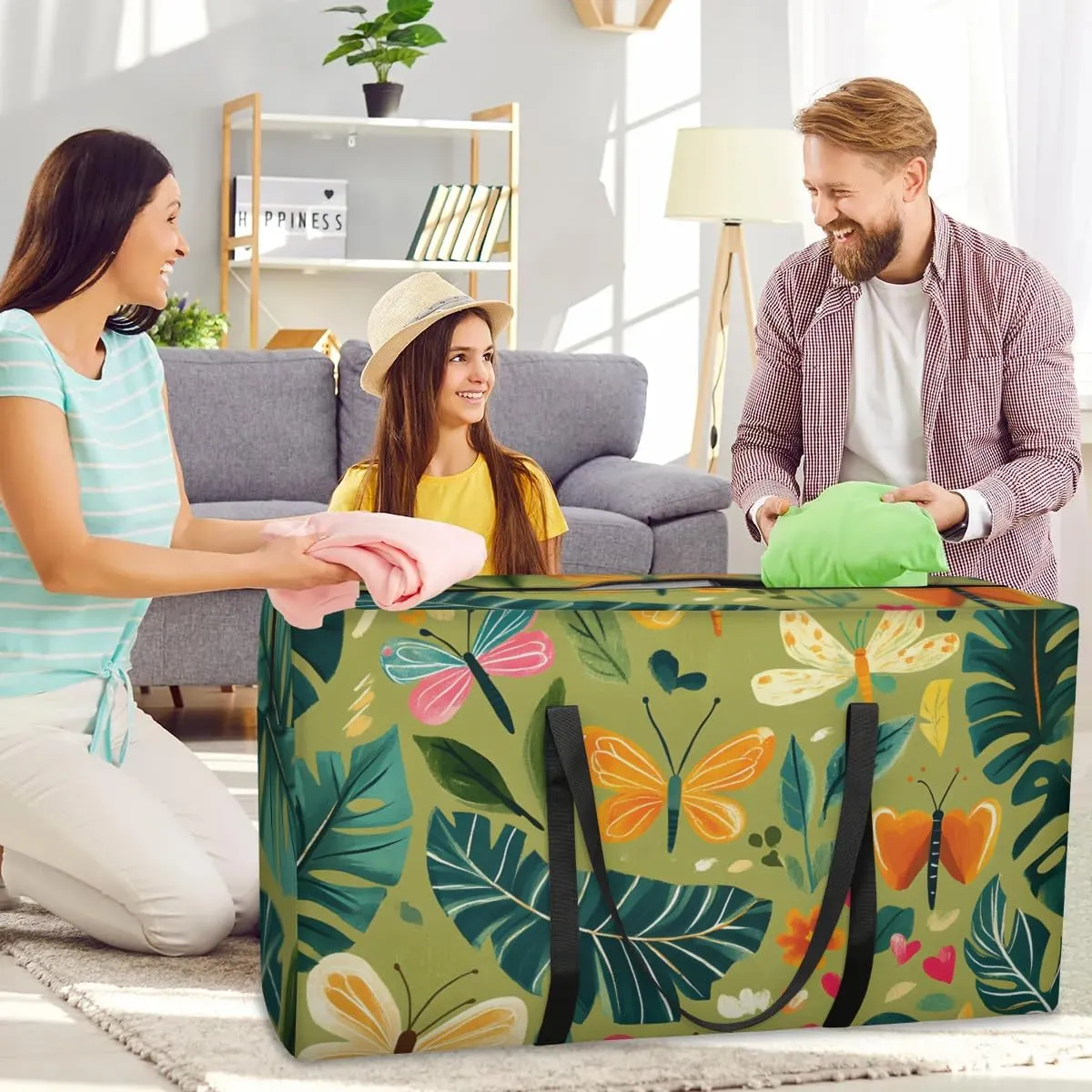 Extra Large Moving Bags Butterfly Palm Leaf Storage Bags with Handles and Zippers Large Packing Bags for Space Saving Storage Totes Moving Supplies