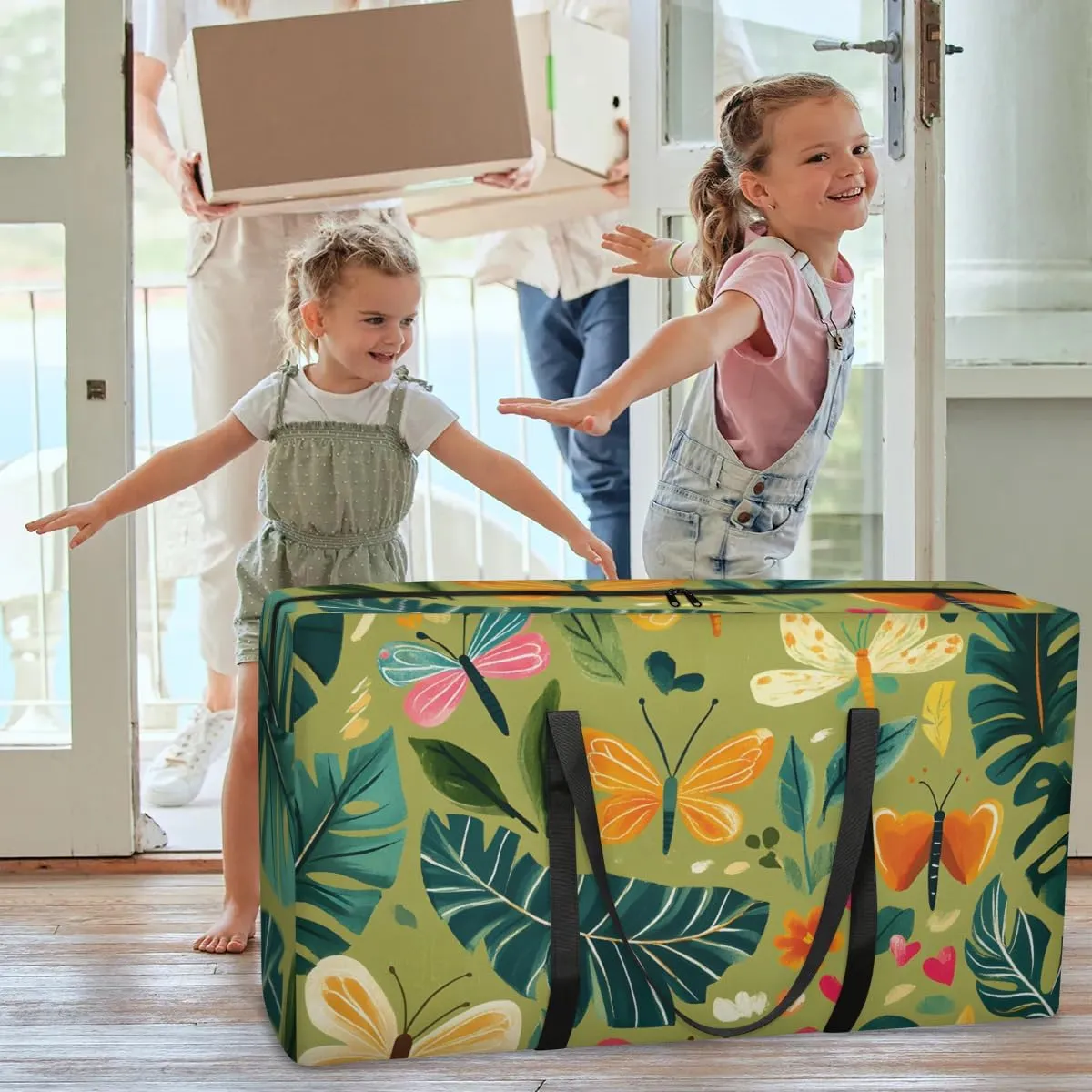 Extra Large Moving Bags Butterfly Palm Leaf Storage Bags with Handles and Zippers Large Packing Bags for Space Saving Storage Totes Moving Supplies