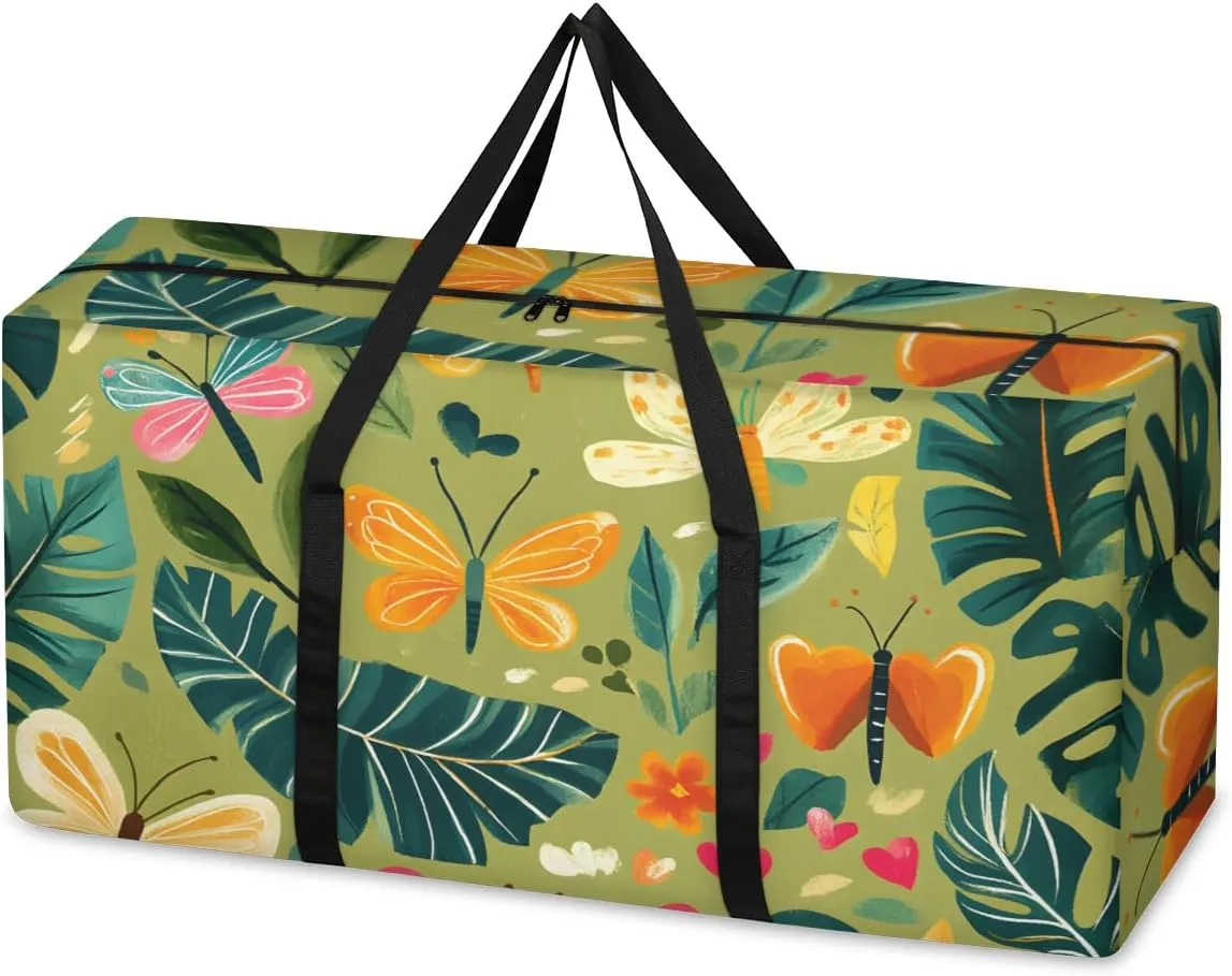 Extra Large Moving Bags Butterfly Palm Leaf Storage Bags with Handles and Zippers Large Packing Bags for Space Saving Storage Totes Moving Supplies