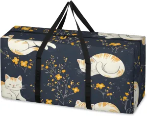 Extra Large Moving Bags Cats Flowers Storage Bags with Handles and Zippers Large Packing Bags for Space Saving Storage Totes Moving Supplies