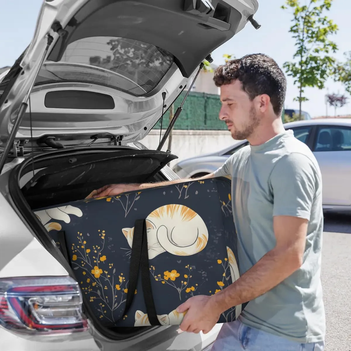 Extra Large Moving Bags Cats Flowers Storage Bags with Handles and Zippers Large Packing Bags for Space Saving Storage Totes Moving Supplies