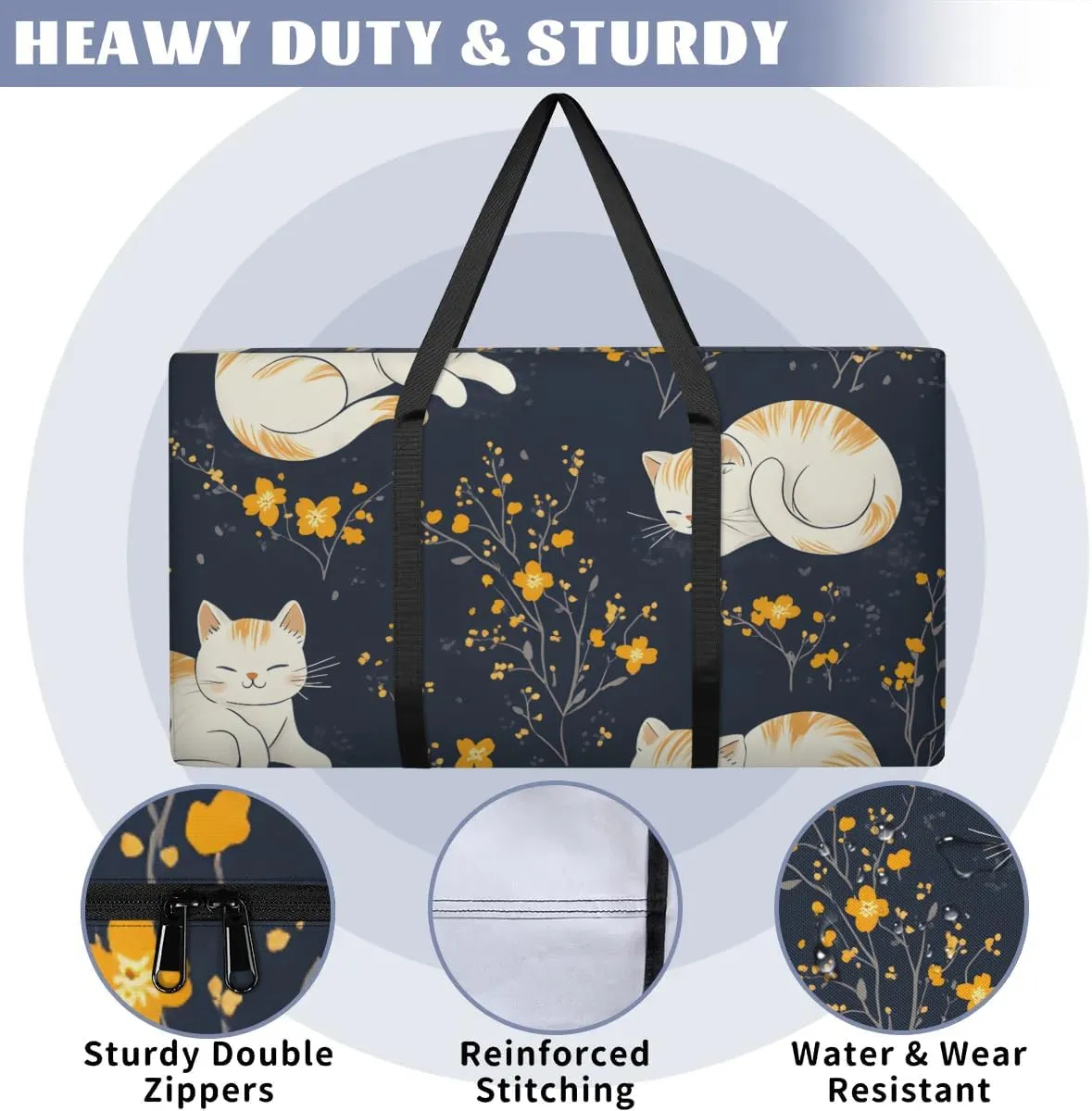 Extra Large Moving Bags Cats Flowers Storage Bags with Handles and Zippers Large Packing Bags for Space Saving Storage Totes Moving Supplies