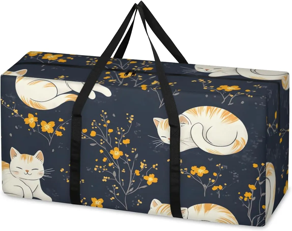 Extra Large Moving Bags Cats Flowers Storage Bags with Handles and Zippers Large Packing Bags for Space Saving Storage Totes Moving Supplies