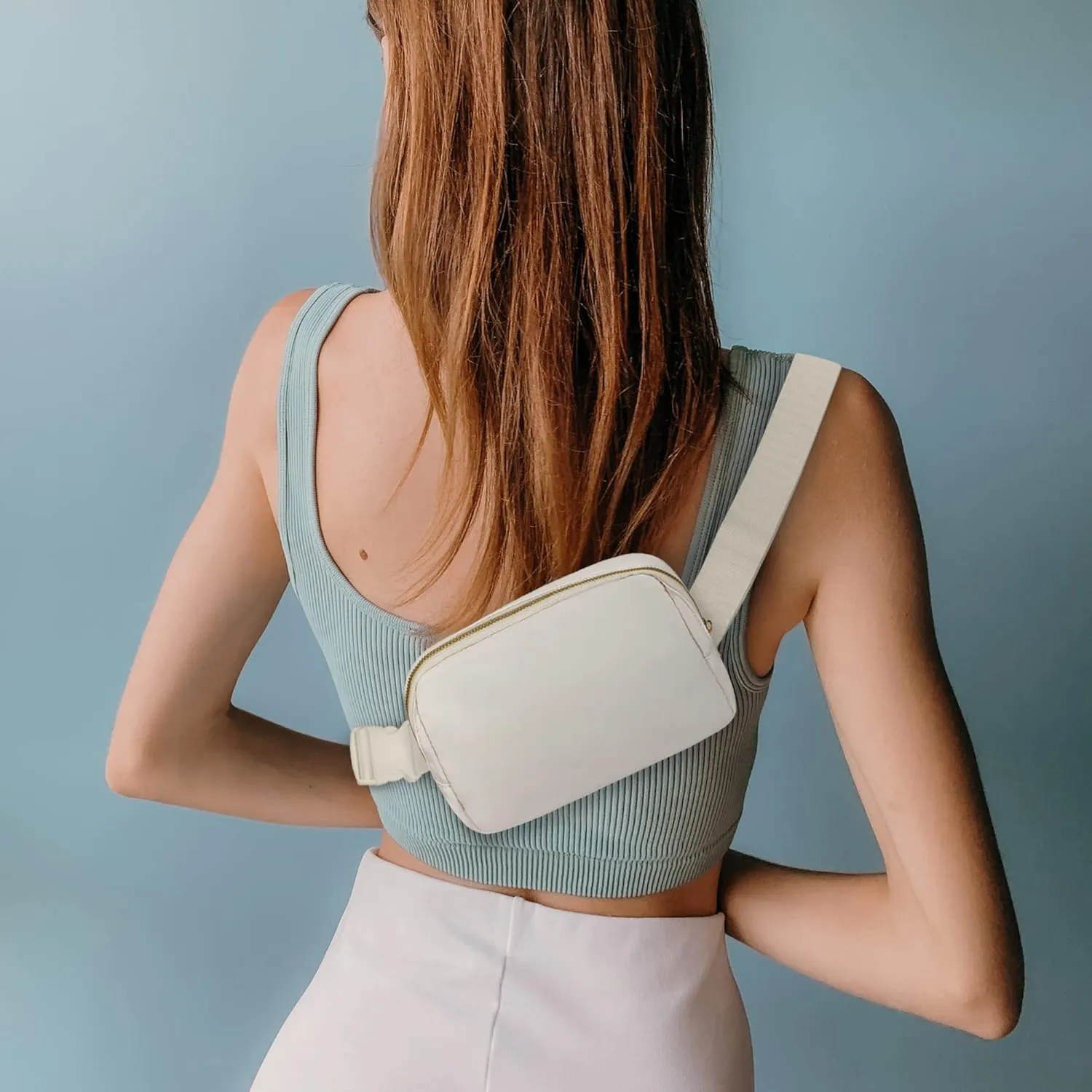 Fanny Pack Crossbody Bag for Women and Men, Belt Bag for Hiking Bum Bag with Adjustable Strap, Waist pack for Running Workout Sports Travel Off White
