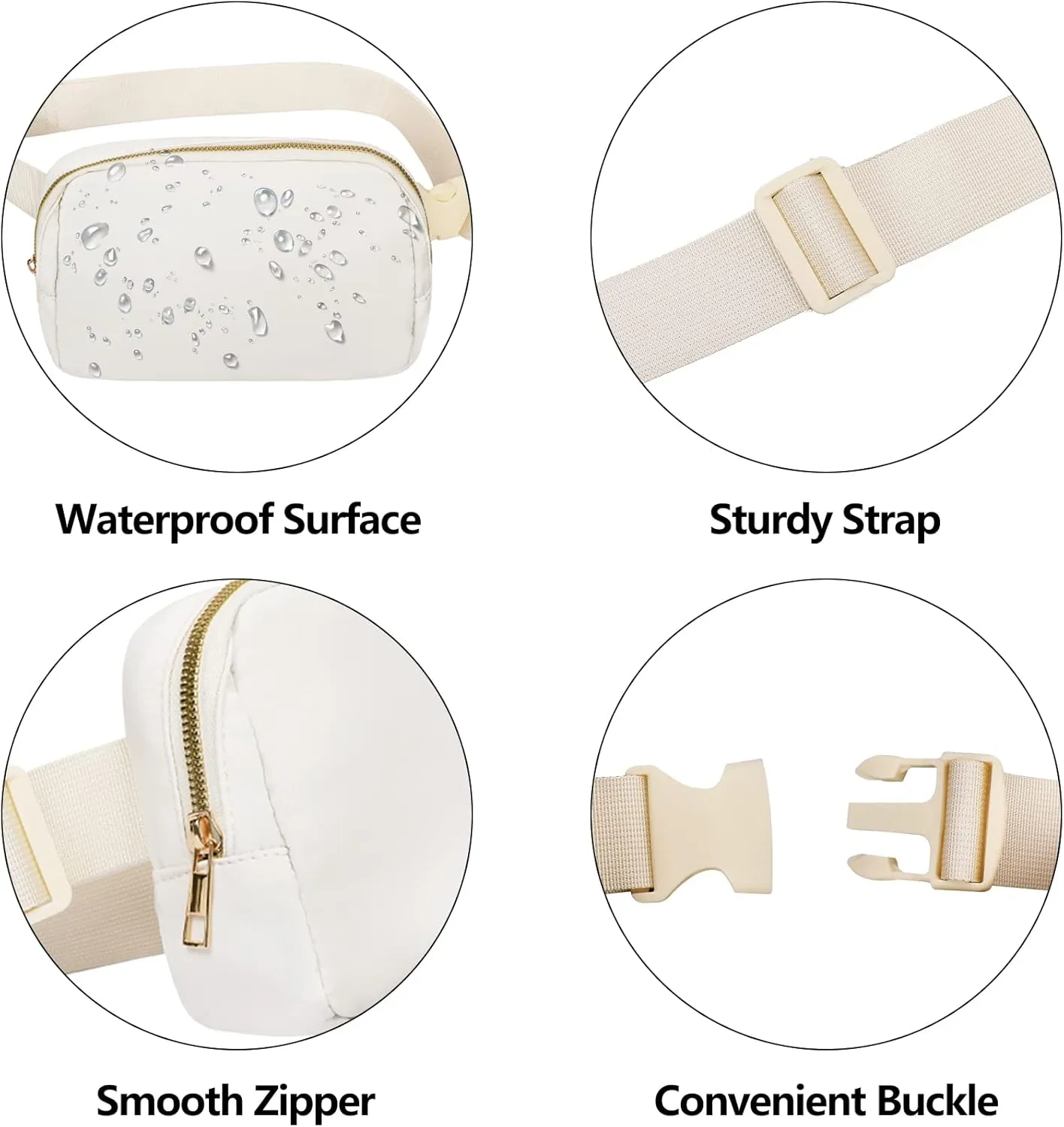 Fanny Pack Crossbody Bag for Women and Men, Belt Bag for Hiking Bum Bag with Adjustable Strap, Waist pack for Running Workout Sports Travel Off White
