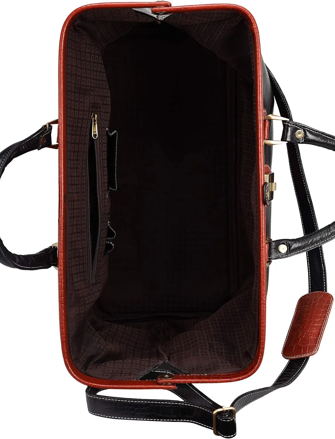 Full Grain Leather Duffel Luggage Travel Bag For Men And Women Travelling Holiday Overnight Weekend Cabin Duffel Foldable (Combination Croc Black)
