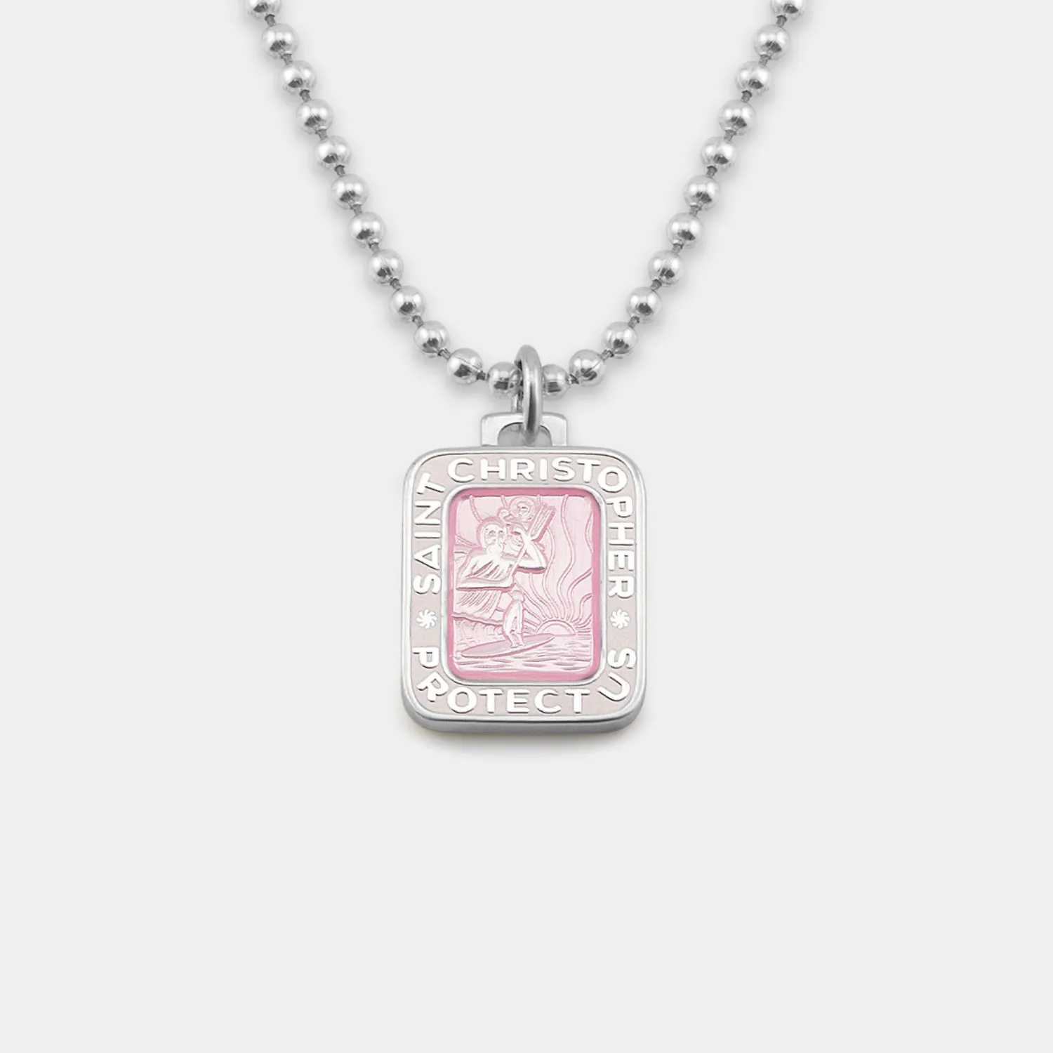 GETBACK SUPPLY RECTANGLE ST. CHRISTOPHER NECKLACE - PINK/WHITE