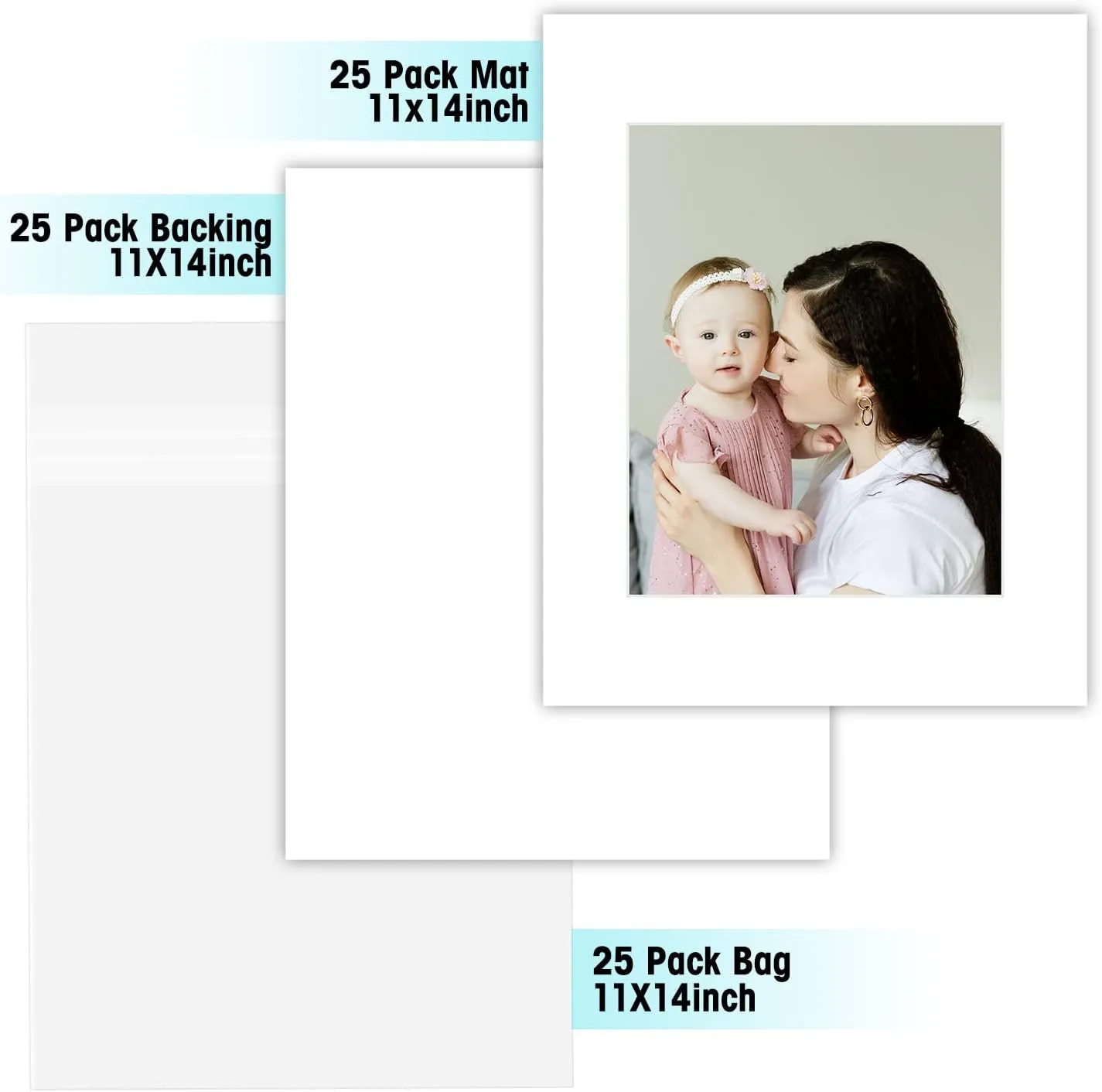 Golden State Art, Acid Free, Pack of 25 11x14 White Picture Mats Mattes with White Core Bevel Cut for 8x10 Photo   Backing   Bags