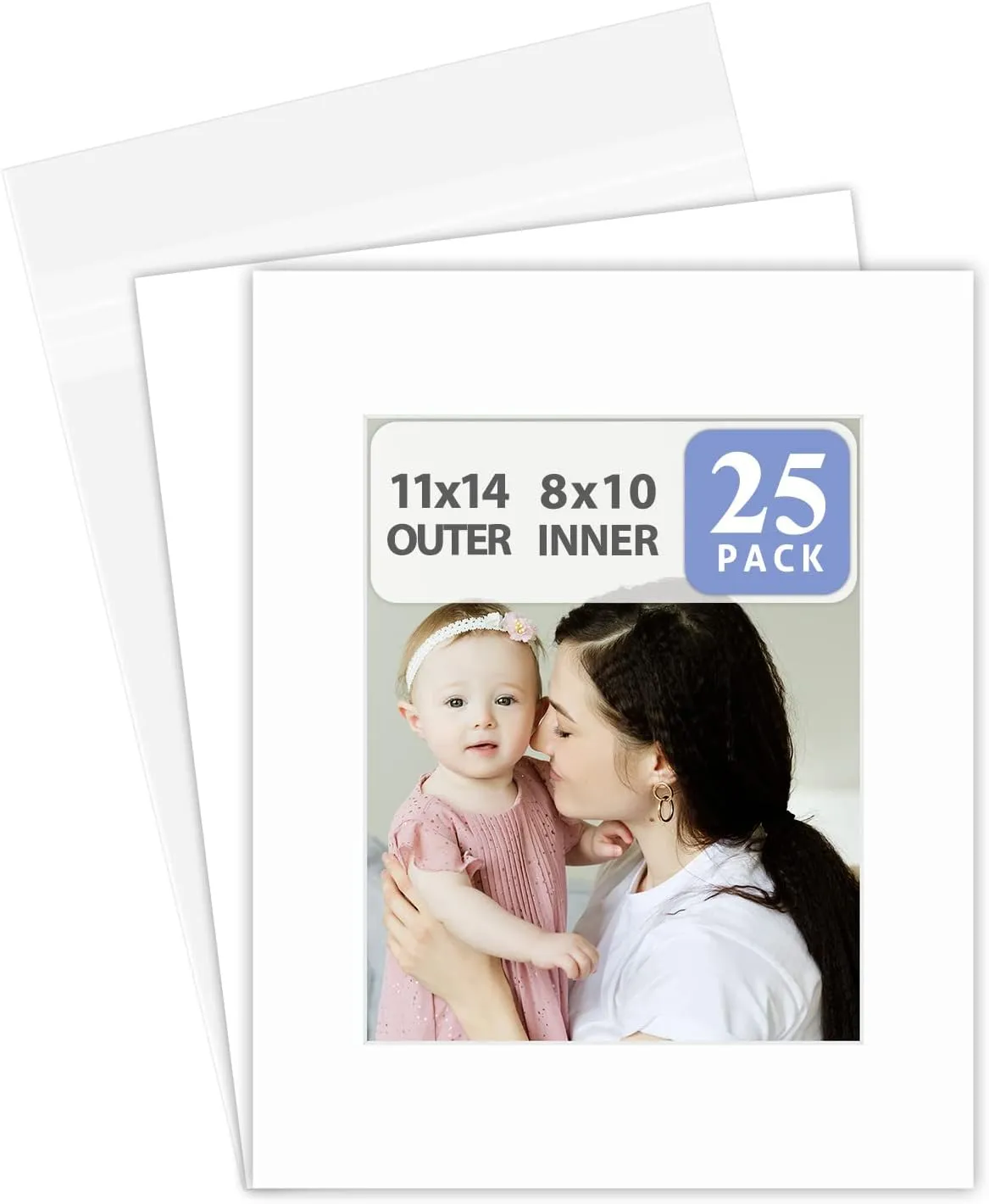 Golden State Art, Acid Free, Pack of 25 11x14 White Picture Mats Mattes with White Core Bevel Cut for 8x10 Photo   Backing   Bags