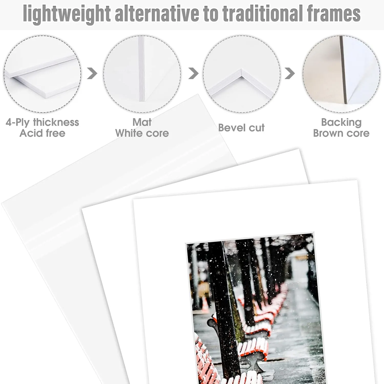Golden State Art Pack of 50 8x10 White Picture Mats Mattes with White Core Bevel Cut for 5x7 Photo   Backing   Bags