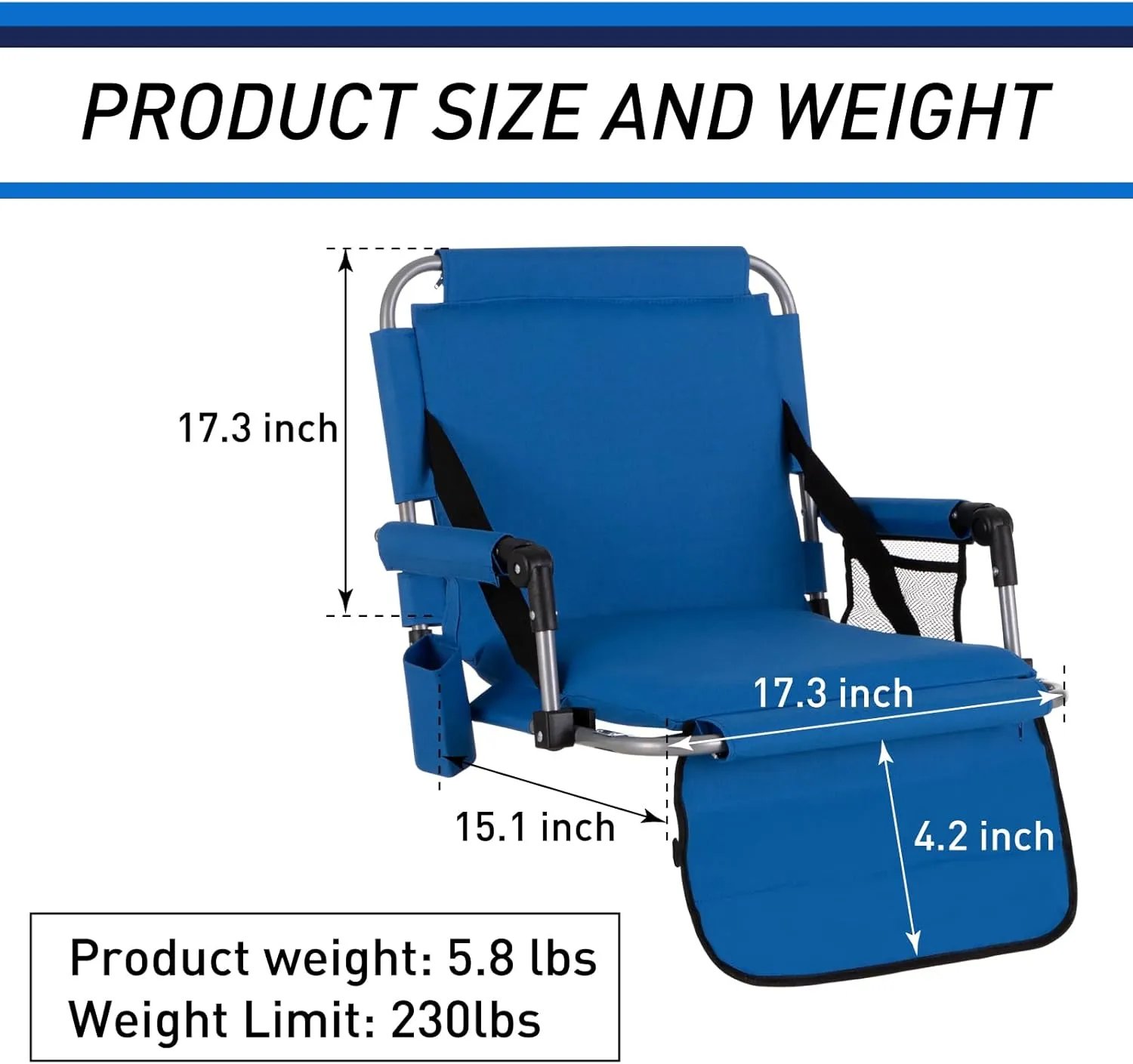 GREEN PARTY Stadium Seat for Bleachers Portable Outdoor Floor Folding Stadium Chair with Armrest, Back Support, Cup Holder, Mesh Bag and Hide Hooks