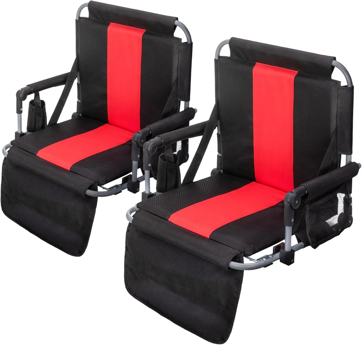 GREEN PARTY Stadium Seat for Bleachers Portable Outdoor Floor Folding Stadium Chair with Armrest, Back Support, Cup Holder, Mesh Bag and Hide Hooks