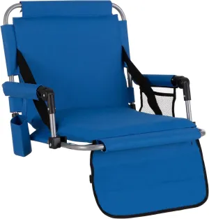 GREEN PARTY Stadium Seat for Bleachers Portable Outdoor Floor Folding Stadium Chair with Armrest, Back Support, Cup Holder, Mesh Bag and Hide Hooks