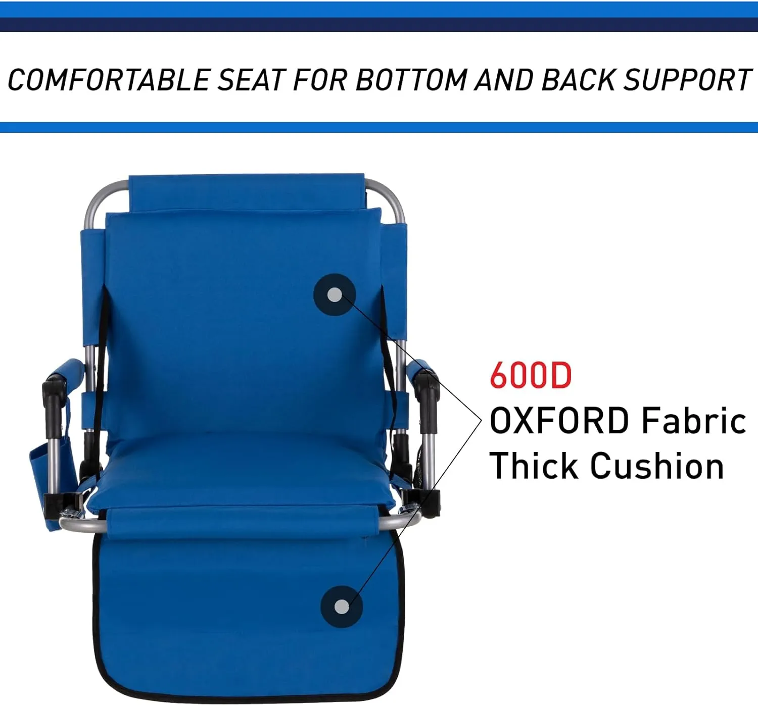 GREEN PARTY Stadium Seat for Bleachers Portable Outdoor Floor Folding Stadium Chair with Armrest, Back Support, Cup Holder, Mesh Bag and Hide Hooks