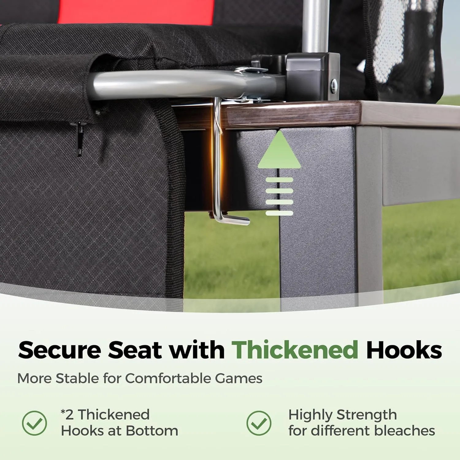 GREEN PARTY Stadium Seat for Bleachers Portable Outdoor Floor Folding Stadium Chair with Armrest, Back Support, Cup Holder, Mesh Bag and Hide Hooks