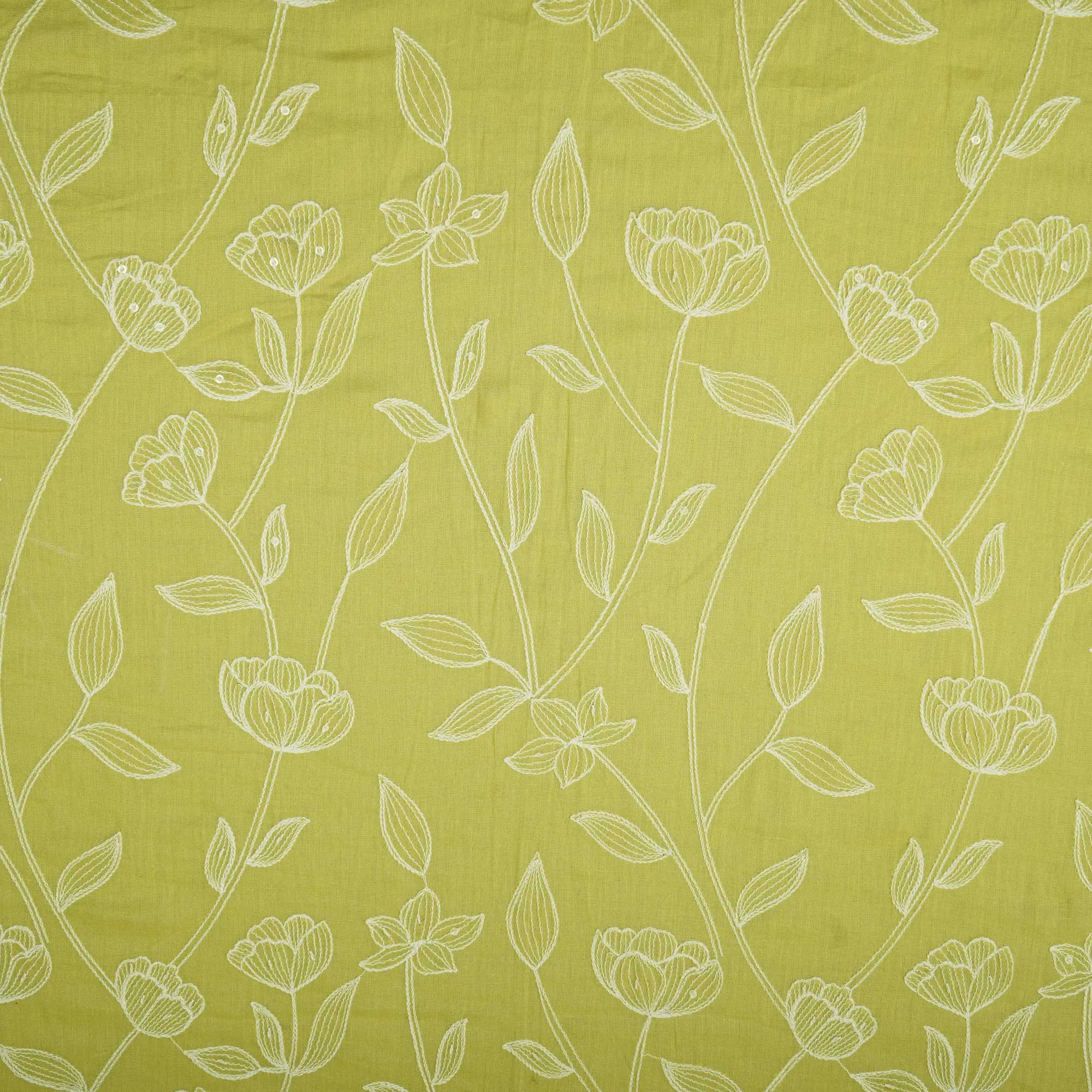 Green Thread Embroidery Chanderi Fabric WI-24374