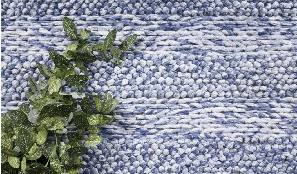 Halo Blue Rings and Bubble Pattern Wool Blend Rug